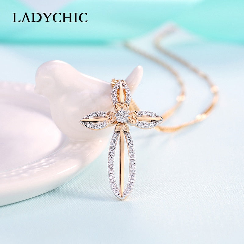 Elegant Gold Color Cross Pendant Necklace