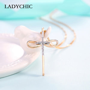 Elegant Gold Color Cross Pendant Necklace