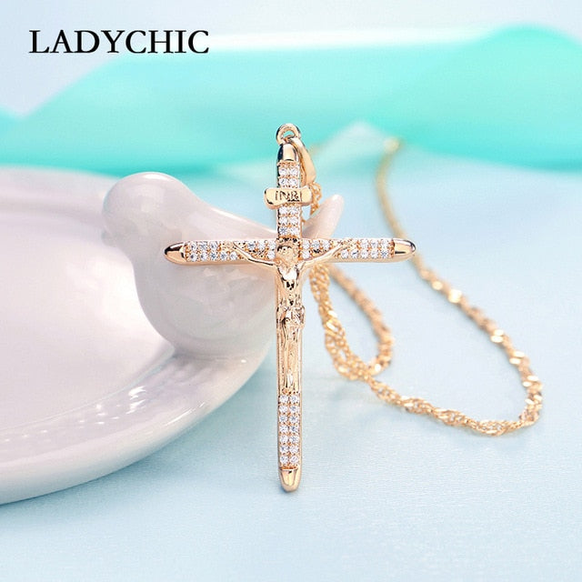 Elegant Gold Color Cross Pendant Necklace