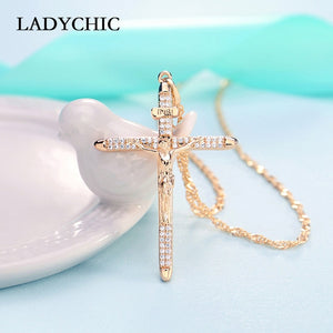 Elegant Gold Color Cross Pendant Necklace