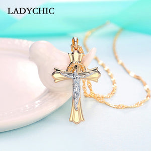 Elegant Gold Color Cross Pendant Necklace