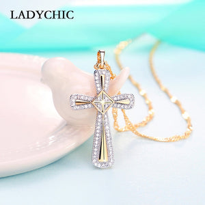 Elegant Gold Color Cross Pendant Necklace