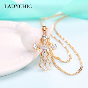 Elegant Gold Color Cross Pendant Necklace