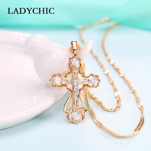 Elegant Gold Color Cross Pendant Necklace