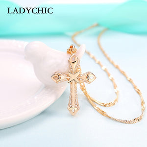 Elegant Gold Color Cross Pendant Necklace