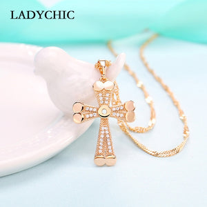 Elegant Gold Color Cross Pendant Necklace