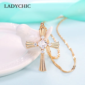 Elegant Gold Color Cross Pendant Necklace