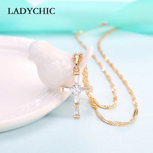 Elegant Gold Color Cross Pendant Necklace