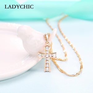 Elegant Gold Color Cross Pendant Necklace