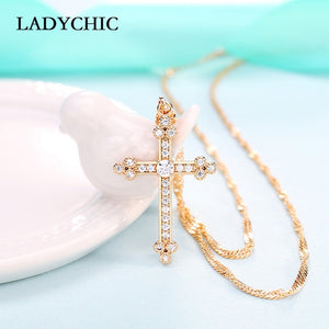 Elegant Gold Color Cross Pendant Necklace